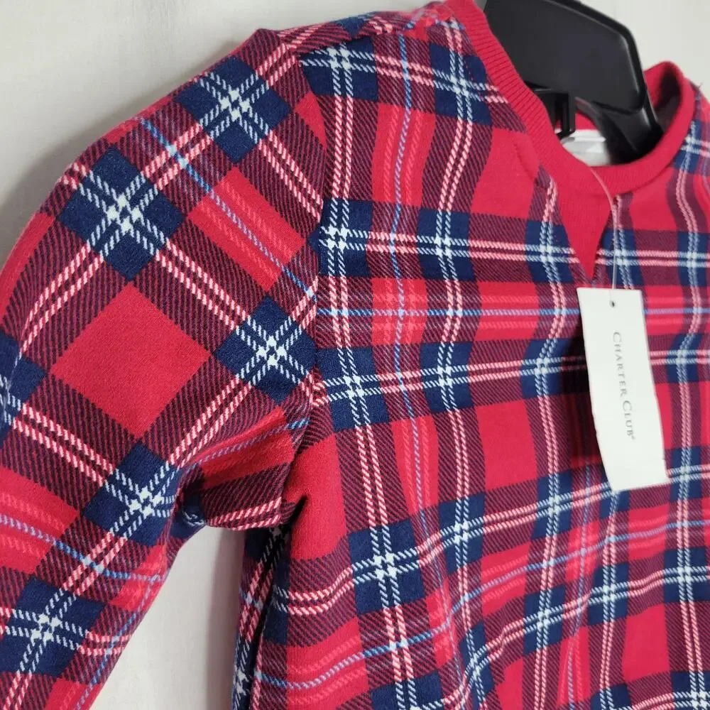 Charter Club Kids Crewneck Top Sweater Cardinal Holiday Plaid Xmas NWT 2T-3T